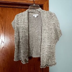 Coldwater Creek Tan and White Cardigan with Open Front and Chunky Knit